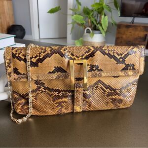VARÓN Vintage Python Snakeskin Clutch Bag with Gold Chain Strap